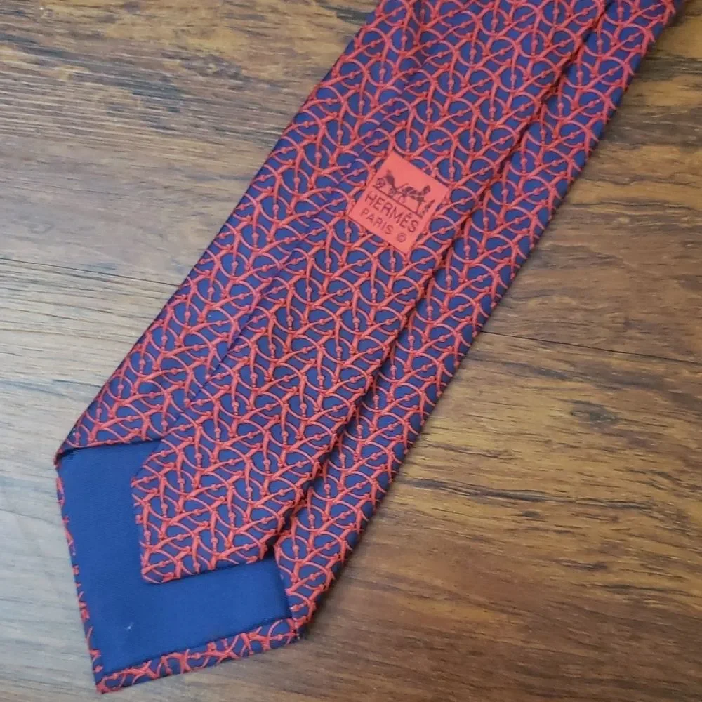 Hermes Red Blue Men's Tie Quiet Luxury Designer Business Attire Wedding